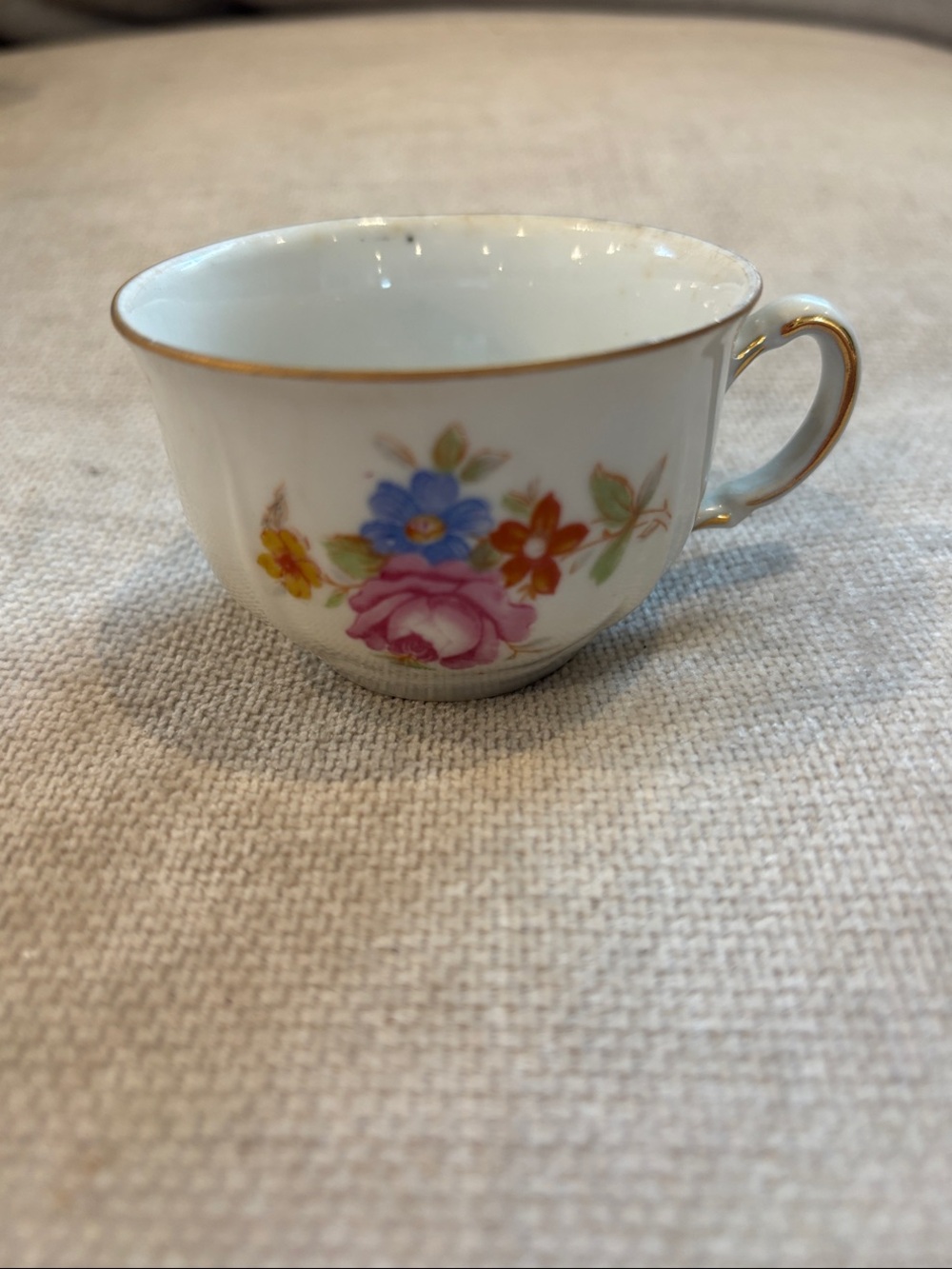 Antique O.&E.G. Royal Austria Porcelain Teacup, Pink Floral, Gold Trim, 1899-191